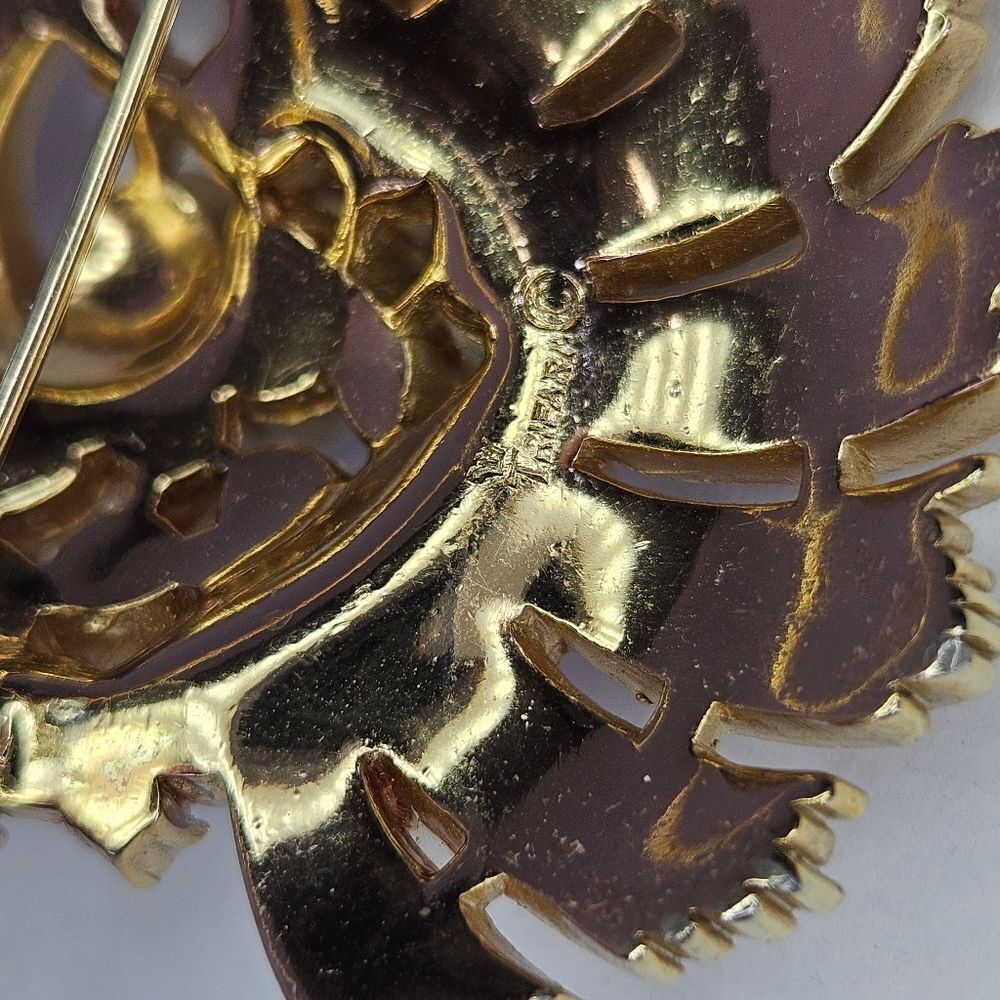 Vintage Signed Crown Trifari 1950s Alfred Philippe Faux Pearl Rhinestone Brooch - Picture 9 of 13